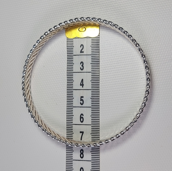 Silver Tone Woven Braid Small Bangle Bracelet - Picture 6 of 6
